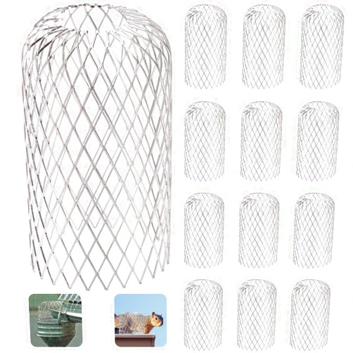 Noamus 12 Pack Gutter Downsport Guards, 3.5 Inch Expandable Aluminium Filter Strainer, Leaf Filter Rain Protector, Silver Cleaning Tools for Preventing Blockage Leaves Debris from Clogging Pipes