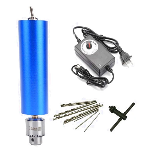 Deruilong 0.3-4mm Micro Electric Hand Drill Aluminium Portable Handheld Drill,Speed Control Adjustment, Hole Punch Rotary Tool DIY Kit with 10pcs Micro Drill Bits