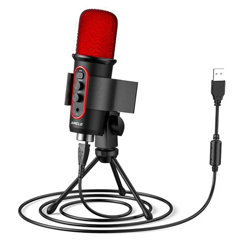 JAMELO Gaming Microphone, USB Computer Condenser Mic for PC/Laptop/Phone/PS4/5, RGB, Headphone Output, Volume Control,Plug and Play, Mute Button, for Streaming, Podcast, Studio Recording