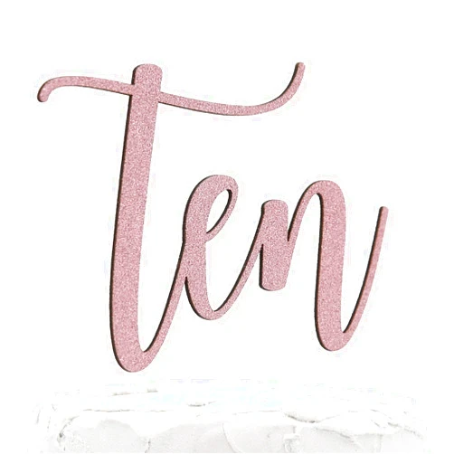 NANASUKO 10th Birthday Cake Topper - ten - Double Sided Baby Pink Glitter - Premium Quality Made in USA