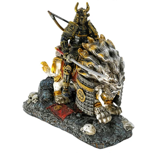 LOOYAR Medieval Ancient White Lion Samurai Warrior Resin Statue Ornament Figurine Craft for Home Living Room Porch Decoration Office Desk Desktop Table Arrangement Gift