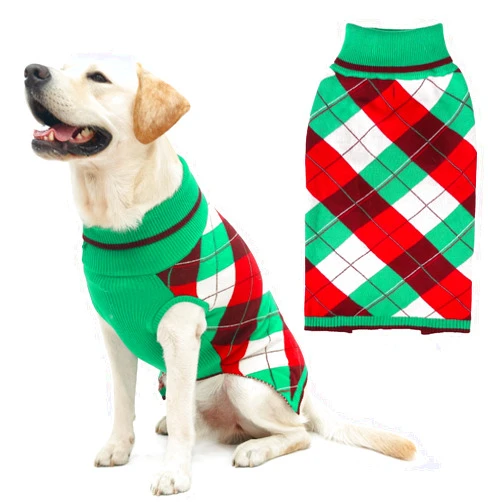 KOOLTAIL Dog Sweater Pet Knitted Clothes-Classic Plaid Pullover Turtleneck Fleece Dog Christmas Sweaters with Leash Hole, Thick Warm Dog cold weather Clothing for Small Medium Large Dogs Cats Puppy, M