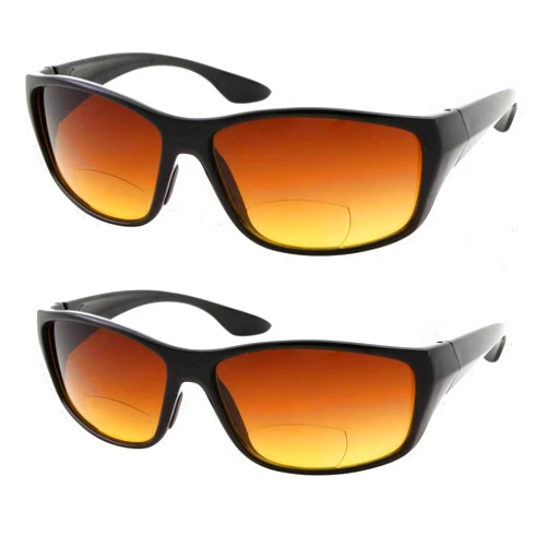 Wise Eyewear 2 Pair Bifocal Sun Reader Sport and Wrap Around Reading Sunglasses - Amber Tint Great for Driving and Fishing