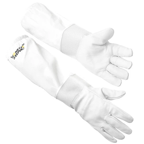 Honey Keeper Beekeeping Gloves, Large - Goatskin Leather with Ventilated Canvas Sleeve and Elastic Cuff