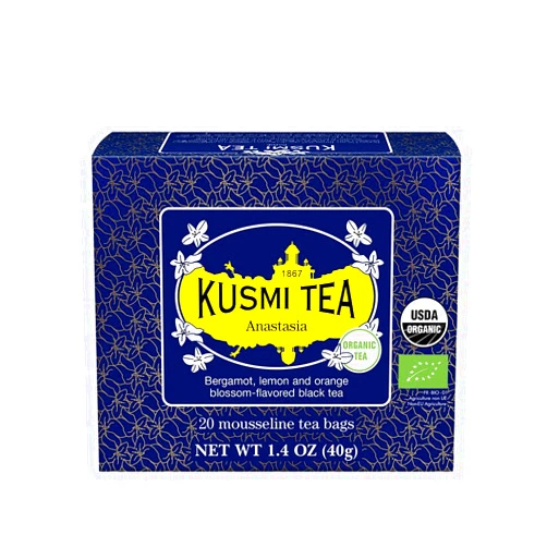 Kusmi Tea - Anastasia - Organic Black Tea with Bergamot & Lemon - Flavored with Orange Blossom - Caffeinated Tea - Inspired by the Iconic Earl Grey Tea - 20 Tea Bags