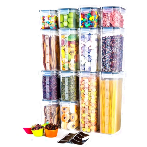FreshKeeper Airtight Food Storage Containers with Lids, Clear Pantry Canister Set for Kitchen Organization, Stackable Organizers for Food, BPA Free Plastic 14-Pack with Different Sizes Dark Gray