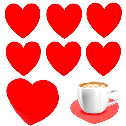 Generic 12 Pcs Valentine's Day Felt Coaster Set Red Love Heart Drink Coasters Valentine's Day Birthday Wedding Engagement Party Romantic Family Table Decoration