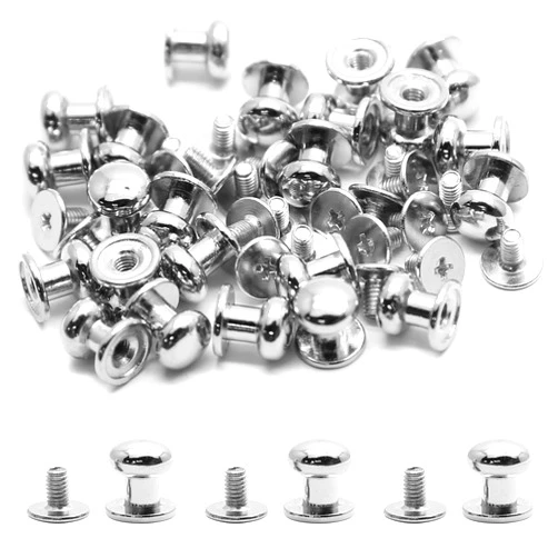 Kyuionty 36 Sets Chicago Screws Round Phillips Head Button Stud Screws 8mm, Leather Craft Belt Nail Rivet for DIY Craft Leather Craft Repairs Decoration (Sliver)