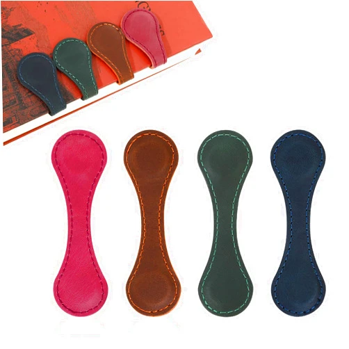 ZEYIYER 4PCS Magnetic Leather Bookmark, Personalized Vintage Magnetic Bookmarks, Convenient Mark Clip Custom Simple Style Handmade Page Markers Leather Magnetic Bookmarks for Reading