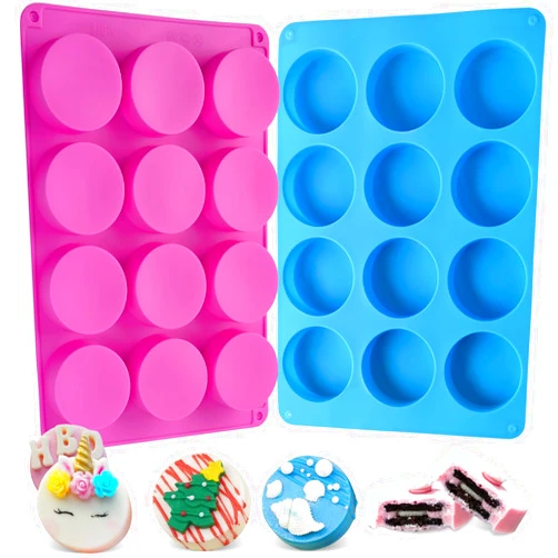 Sakolla 2 PCS Round Chocolate Cookie Molds, Cylinder Silicone Mold, Perfect for Chocolate Covered Oreos, Cake, Candy, Pudding, Mini Soap