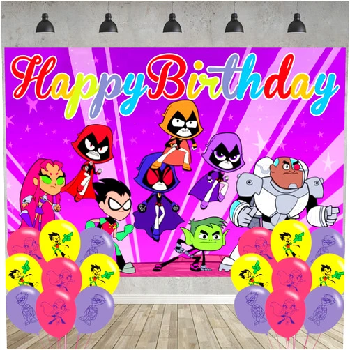 ELZEM 𝓣𝓮𝓮𝓷 𝓣𝓲𝓽𝓪𝓷𝓼 𝓖𝓸 Birthday Party Decoration,𝓣𝓮𝓮𝓷 𝓣𝓲𝓽𝓪𝓷𝓼 Party Photo Background 5 x 3 FT and 18 Pcs Balloon,𝓣𝓮𝓮𝓷 Merch Party Backdrop Supplies