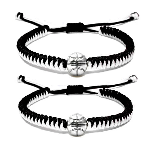 Handmade MANYC Basketball Bracelets Adjustable for Boys, Girls, and Adults Handmade Gifts for Basketball Players (Black white 2PCS)