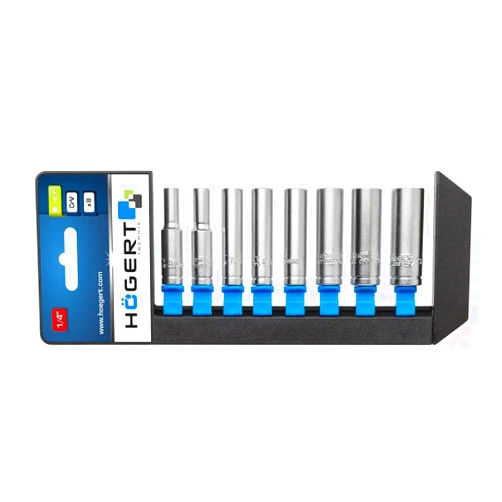 Högert HT1A886 Socket Spanner Set, Tool Box, Long, Black/Blue/Grey, 50 mm, Black/Blue/Grey