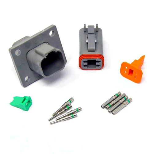 Deutsch 4-pin 14-16AWG Flange Connector Kit Solid Contacts (Made in USA)