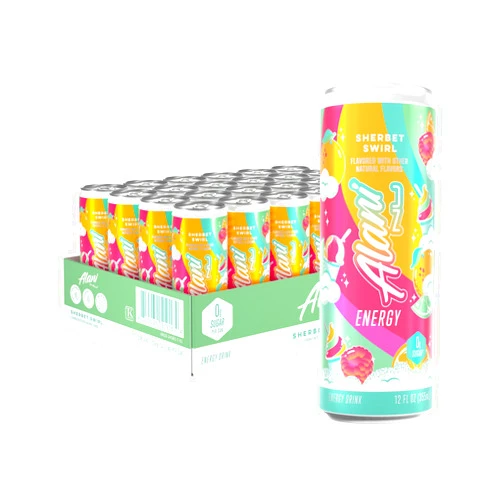 Alani Nu SHERBET SWIRL Sugar Free, Low Calorie Energy Drinks, 200mg Caffeine, Biotin B Vitamins, Zero Sugar, 10 Calories, 12 Fl Oz Cans, 24 Pack