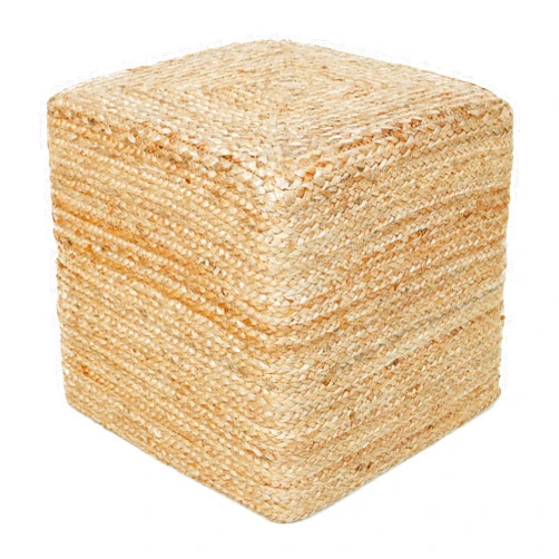 REDEARTH · Cube Pouf Foot Stool Ottoman - Jute Braided Pouffe Poof Accent Sitting Footrest for The Living Room, Bedroom, Nursery, Patio, Lounge & Other Rooms in The Home (14.5”x14.5”x16”; Natural)