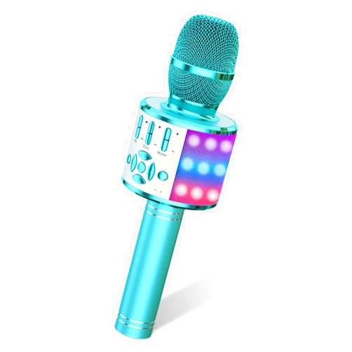 Amazmic Kids Karaoke Microphone Machine Toys for Girls Bluetooth Microphone with LED Light, Birthday Gift for Girls Boys 3 4 5 6 7 8 9 10 11 12 Year Old Kids Toys(Blue)