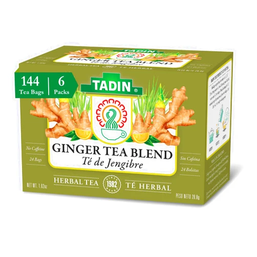 Tadin Ginger Tea Blend, Herbal Tea, Caffeine Free Tea, Fall Tea, Decaf Tea, Tea Packets for Hot Tea, 24 Tea Bags Per Box, Pack of 6