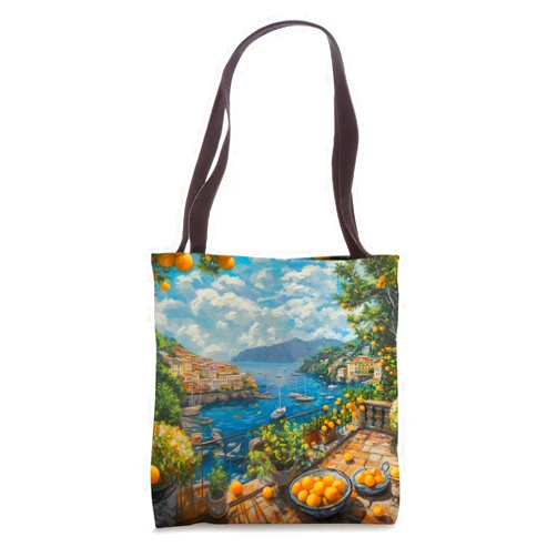 Portofino at the Mediterranean Riviera Coast Italian Riviera Coast with Lemons, the Mediterranean Sea Tote Bag