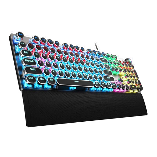AULA F2088 Typewriter Style Mechanical Gaming Keyboard Wired,Blue Switches,Rainbow LED Backlit,Removable Wrist Rest,Media Control Knob,Retro Punk Round Keycaps,USB Wired Computer Keyboard