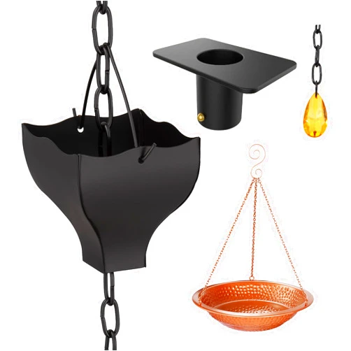 Rifachua 8.5ft Black Rain Chain for Gutters Downspouts Outside with Rain Chain Basin for Gutter Rain Chain Copper