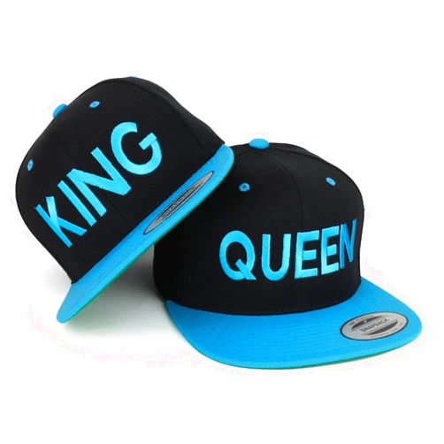 Trendy Apparel Shop King and Queen Embroidered Flat Bill 2-Tone Ball Cap