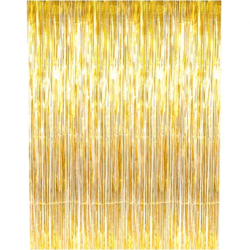 GOER 3.2 ft x 9.8 ft Metallic Tinsel Foil Fringe Curtains Party Photo Backdrop Party Streamers for Birthday,Graduation,New Year Eve Decorations Wedding Decor (1 Pack, Gold)
