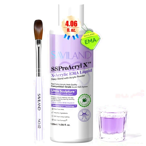 SAVILAND EMA Monomer Acrylic Nail Liquid: 4 oz Acrylic Liquid Monomer for Acrylic Nails Extension with 12# Acrylic Nail Brush Dappen Dish for Beginners DIY at Home Professional Nail Salon Use