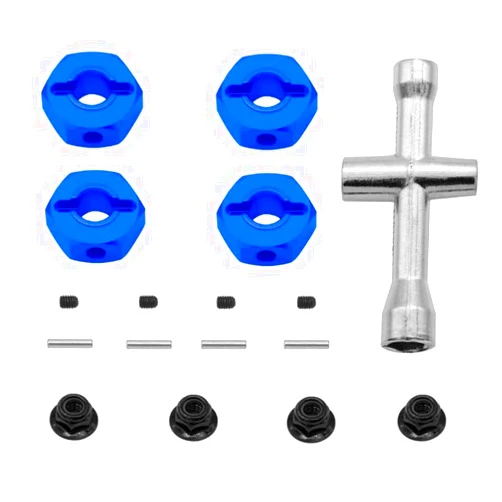 GLOBACT Aluminum 12mm Hex hub Wheel hex hub Adaptor with M4 Nut and Cross Wrenches for 1/10 trx4 Axial Redcat ARRMA Granite Voltage 2WD HPI HSP Tamiya WLtoys RC Crawler Truck (Blue 4 Pcs)