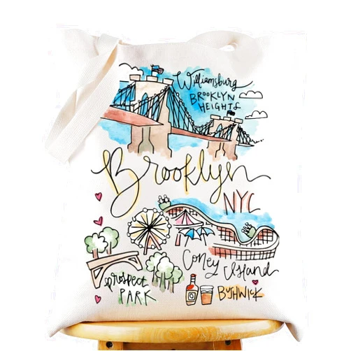 G2TUP Brooklyn New York Travel Tote Bag Brooklyn Souvenir Gift Brooklyn Landmarks Shoulder Bag Brooklyn Merch