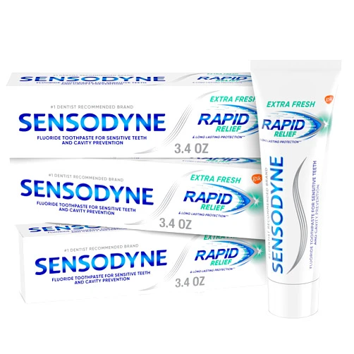 Sensodyne Rapid Relief Sensitive Toothpaste, Extra Fresh - 3.4 Ounces (Pack of 3)