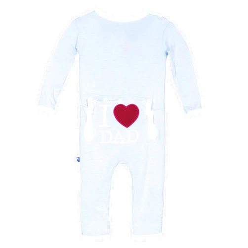 KicKee Pants I Love Mom Coverall with Zipper, Applique Baby Romper, Back Flap One-Piece