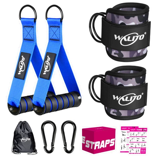 WALITO Exercise Handles and Gym Ankle Straps, Replacement Cable Machine Attachments for Home Gym Equipment, Pulley System, Pilates, Resistance Bands, Strength Trainer