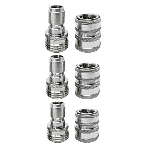 MTM Hydro Garden Hose Adapter 6 Piece 3/4” Quick Connect Fittings Kit, Stainless Steel High Pressure Couplings and Connectors for Pressure Washers and Car Detailing, 3x3