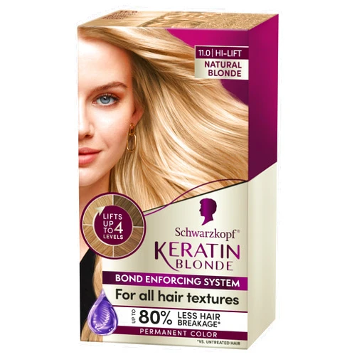 Schwarzkopf Keratin Blonde Hair Dye Natural Blonde 11.0, Hi-Lift Permanent Color, 1 Application - Hair Color Enriched with Keratin, Lightens up to 4 Levels and Protects Hair from Breakage