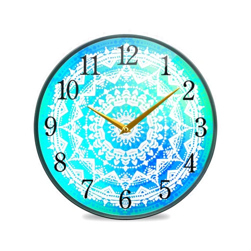 Oyihfvs White Indian Mandala On Turquoise Wall Clock, Silent Non-Ticking Easy to Read Gold Hands Round Decorative Acrylic Wall Clock Art, for Home Office School 12 Inch