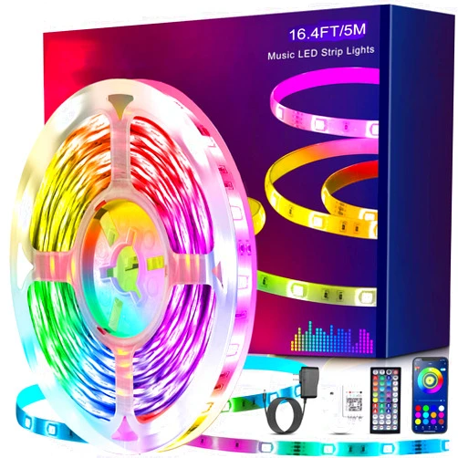 ECOOJ Led Strip Lights 16.4 ft 5m with Supply Flexible Color Changing 5050 RGB 300 LEDs Light Strips Kit for Home, Bedroom, Kitchen,DIY Decoration (16.4 FT)