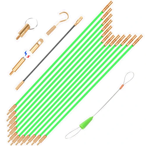 GURADESIGN 16.8FT Fiberglass Running Electrical Wire Cable Glow Rods Wire Pulling, Fish Rods Electrical Kit with 6 Different Attachments and Fish Tape Wire Puller Kit