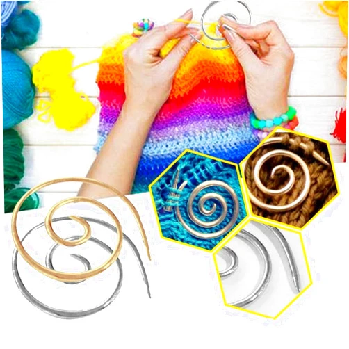 Ufpvsc 12Pcs Spiral Cable Knitting Needle, Cable Needles for Knitting, Metal Cable Needle, Knitting Needle Stoppers Circular Knitting Needles Knitting Tool for Yarn Sewing Knitting Beginners(Gold,2pcs)
