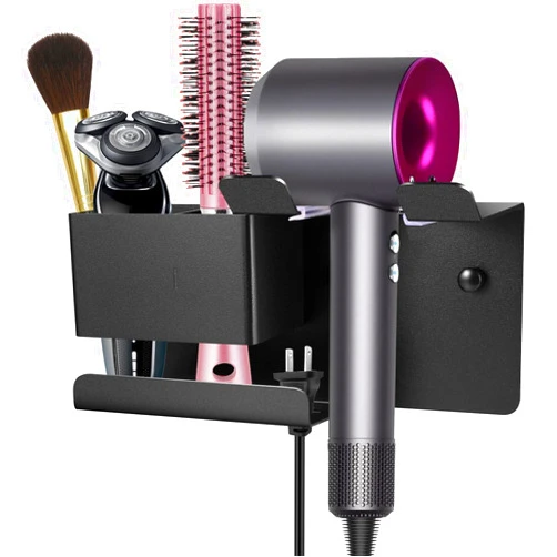 BOJDOPIE Hair Dryer Holder Wall Mounted, Blow Dryer Organizer for Bathroom, Aluminum Alloy Multi-functional Hair Dryer Rack for Dyson Supersonic, Morden Black