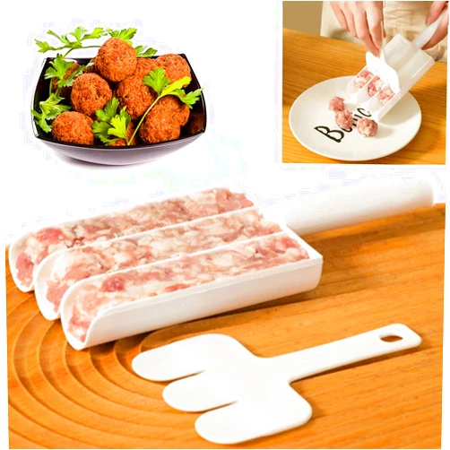 RVDATZ Creative Kitchen Triple Meatball Maker,2023 Meat Baller Spoon with Cutting Spade,DIY Meatball Making Set,Home Cooking Tools for Quick Cooping Cookie Dough Or Sorbet (1 Pcs)