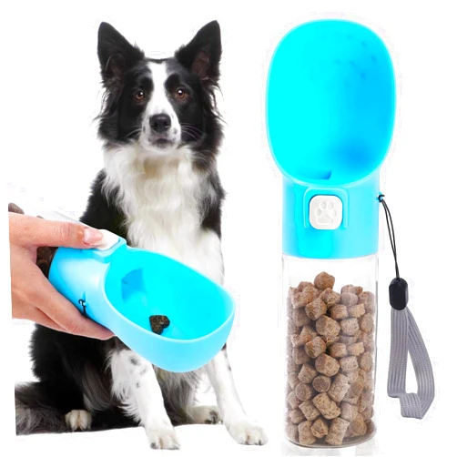 Colorday Handheld Dog Treat Dispenser Built-in Clicker & Treat Pouch, Slow Feeder for Puppy Training Walking Hiking Traveling (10 OZ, Blue)