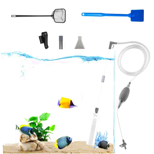 Jltkj Fish Tank Aquarium Gravel Cleaner Kit with Fish Net and Double Sided Sponge Brush Fish Tank Water Changer for Water Changing and Filter Gravel Cleaning Aquarium Gravel Vacuum Cleaner