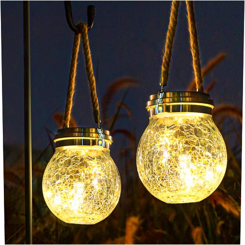 ROSHWEY Solar Lantern, 2 Pack Garden Decor Lights Waterproof Outdoor Lanterns with 30 LED Solar Lights Patio Hanging Lights for Backyard Fence Pathway Porch Decorative, Warm White