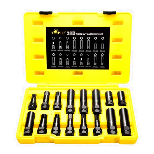 Topec 16 SAE Metric Piece Locking Lug Master Key Set, Wheel Lock Removal Kit for the Purpose of Easily Removing Locking Lug Nuts on Aftermarket Wheels