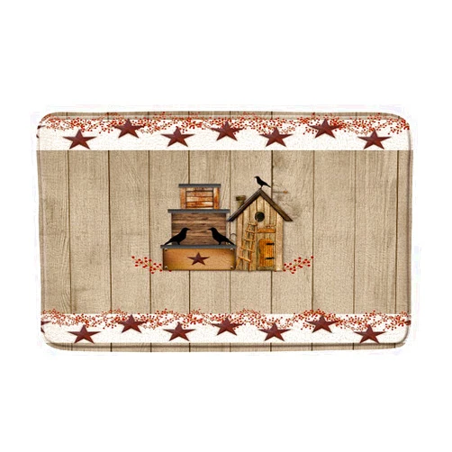 AMNYSF Country Bath Mat Birdhouse and Star on Rustic Wood Barn Farmhouse with Pip Berry Bathroom Rugs, Brown Red, 17.7x29.5 Inch