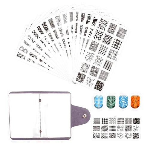FingerAngel Finger Angel 16 PCS Designs Nail Art Stamping Stamp Plates with Template Holder Set Manicure Tools Nail Art Templates Stencils Decorations Tips