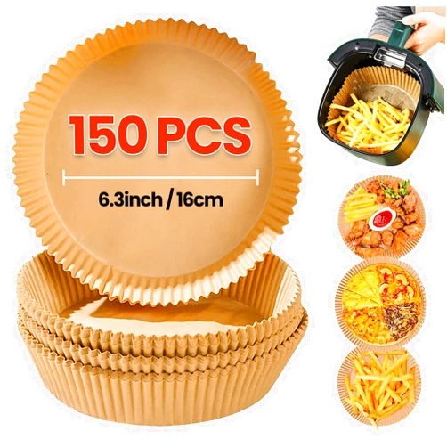 Brynix Air Fryer Liners, 150Pcs Non-Stick Waterproof Liners Disposable Air Fryer Liner Heat-Resistant Food Grade Parchment for Roasting Cooking Microwave (6.3 Inch)