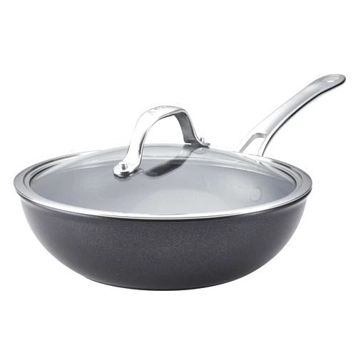 Anolon X SearTech Aluminum Nonstick Cookware Stir Fry Wok with Lid, 10-inch, Super Dark Gray