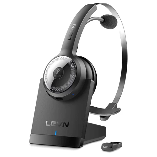 LEVN Bluetooth 5.0 Headset, Wireless Headset with Microphone (AI Noise Cancelling), 35Hrs Bluetooth Headphones with USB Dongle for PC, Suitable for Remote Work/Call Center/Zoom/Online Class/Trucker